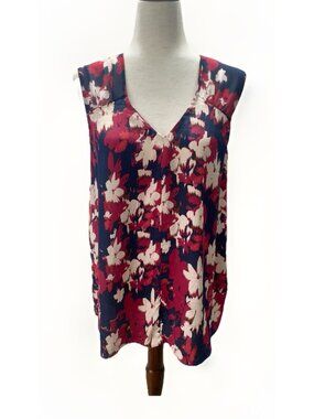 Classiques Entier Silk Blouse Sz L Abstract Floral Print Sleeveless Stretch Top